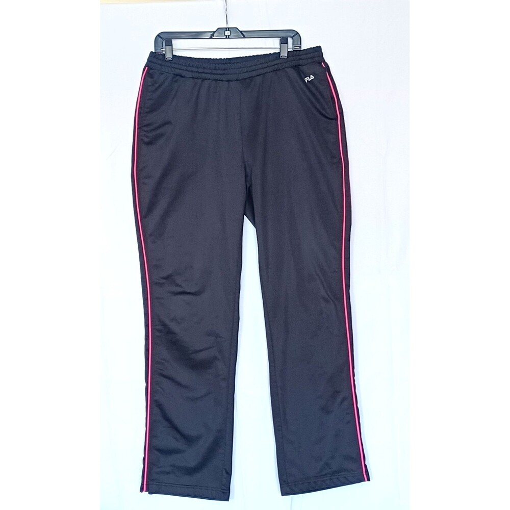 FILA Sport Women’s Large Black Sweatpants Pink Stripe Zip Ankle Comfort